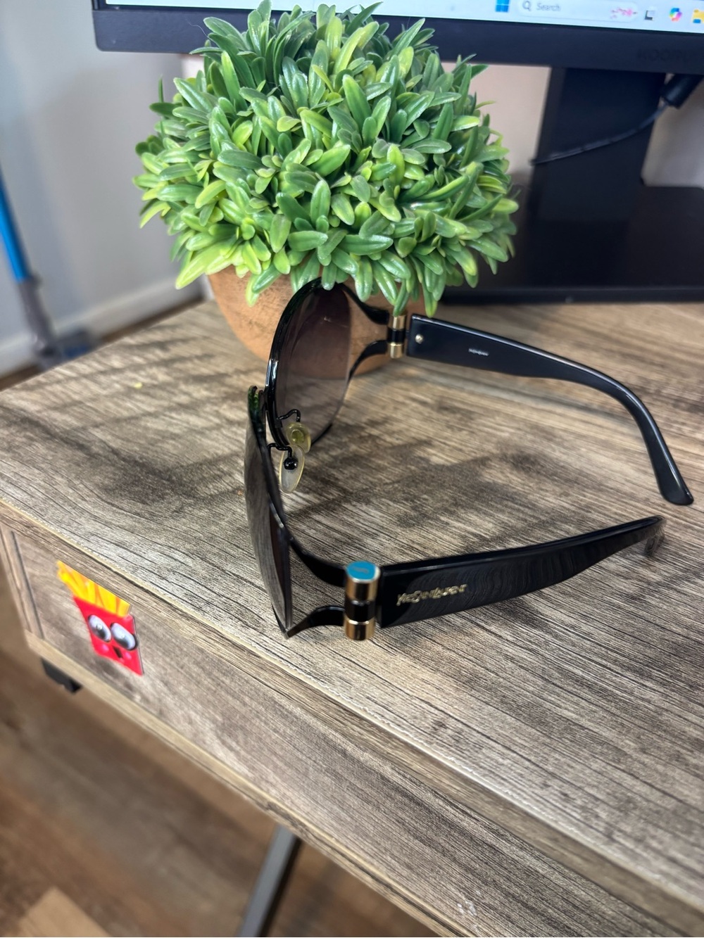 Yves Saint Laurent Black Sunglasses with Gold Accents - Picture 4 of 11